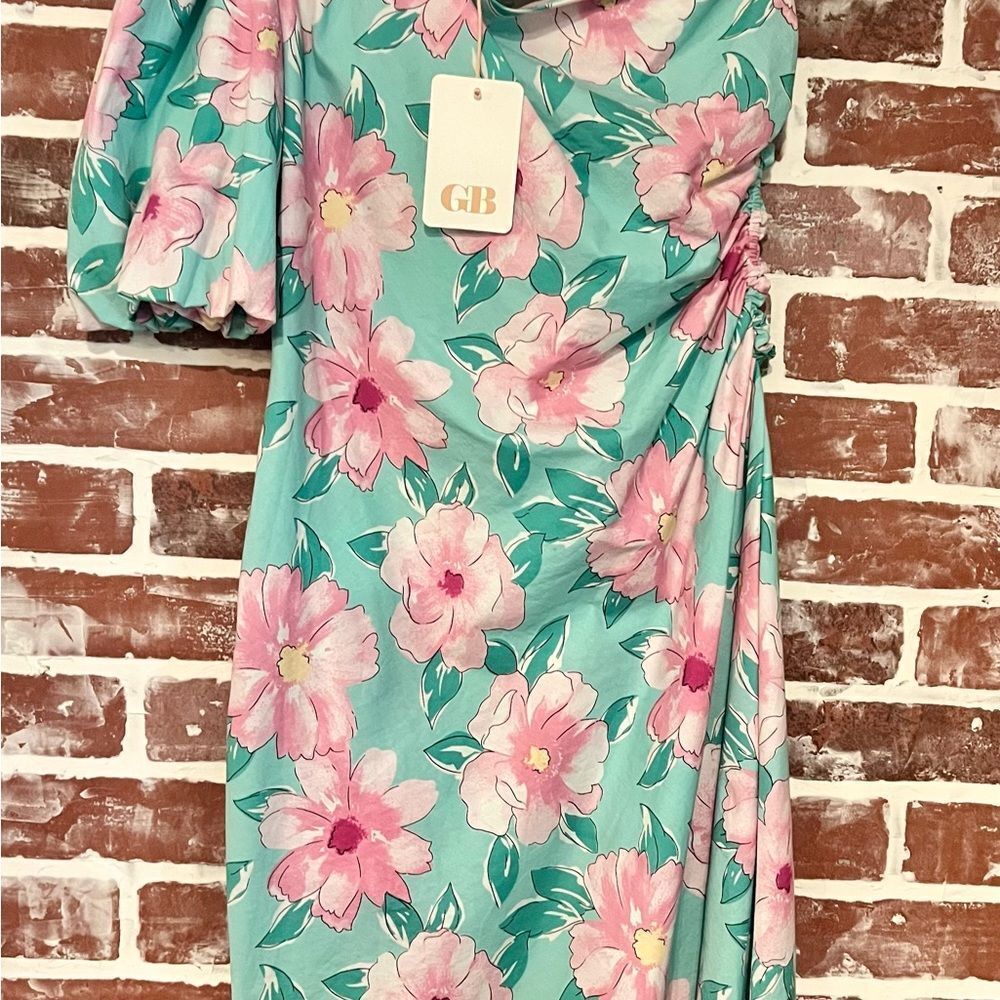 Gianni Bini One Shoulder Dress with Pink and Green Floral Design